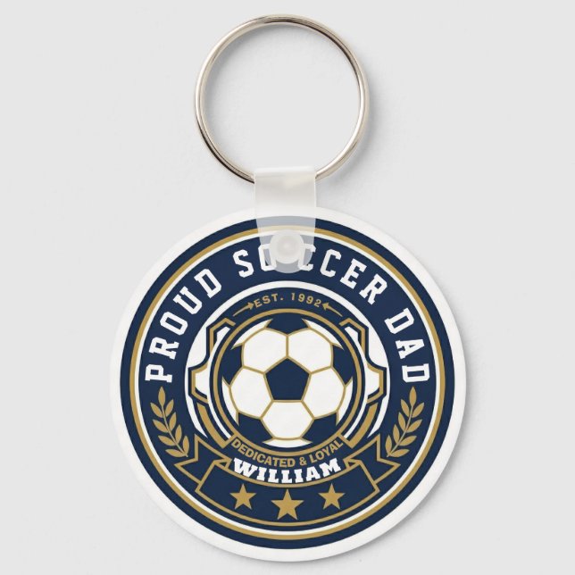 Proud Soccer Dad With Custom Name & Est. Year Keychain (Back)
