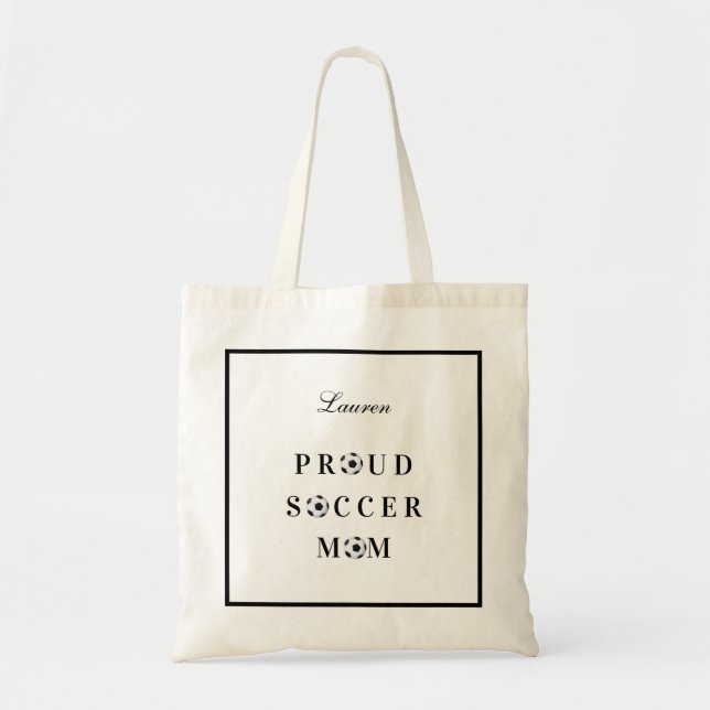 Proud Soccer Mom Black and White Tote Bag (Front)