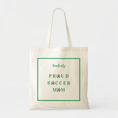 Proud Soccer Mom Green Personalized Tote Bag