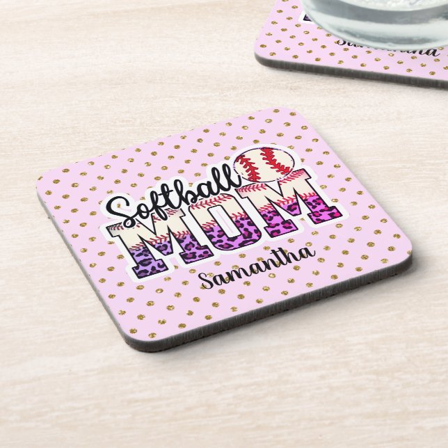 Proud Softball Mom Life Beverage Coaster (Left Side)