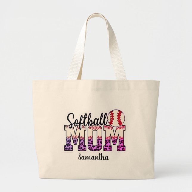 Proud Softball Mom Life Large Tote Bag (Front)