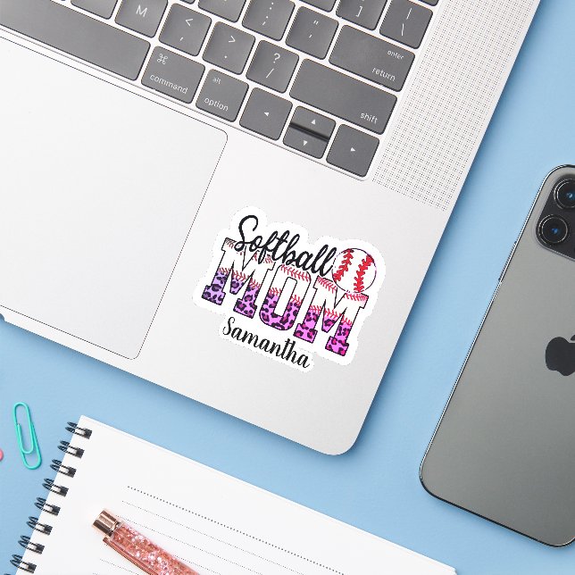 Proud Softball Mom Life Sticker (Laptop w/ iPhone)