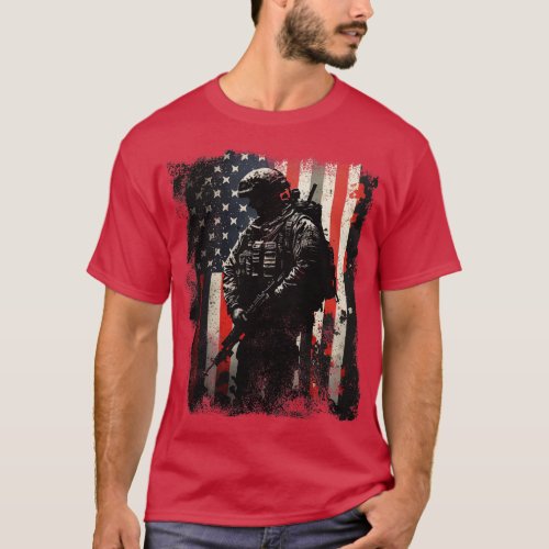 Proud Soldier Stars and Stripes US Flag Veteran 2 T_Shirt
