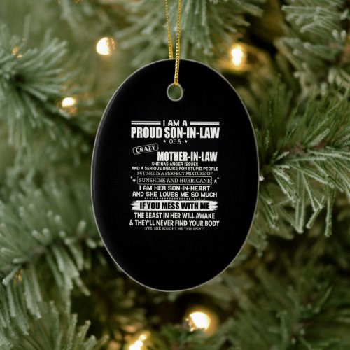 Proud Son Of A Crazy Mother In Law Gift Son Mom Ceramic Ornament