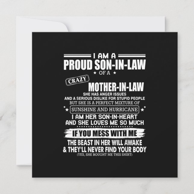 Proud Son Of A Crazy Mother In Law Gift Son Mom Holiday Card (Front)
