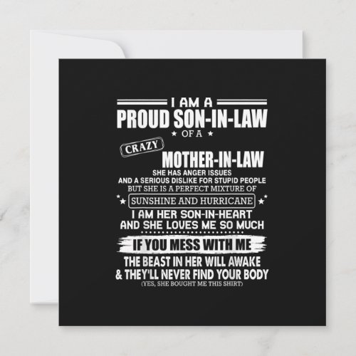 Proud Son Of A Crazy Mother In Law Gift Son Mom Holiday Card