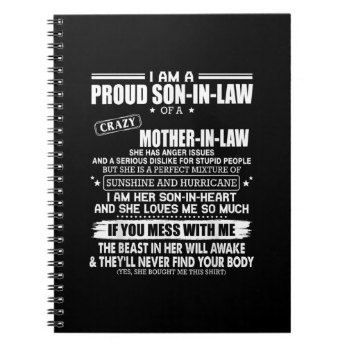 Proud Son Of A Crazy Mother In Law Gift Son Mom Notebook
