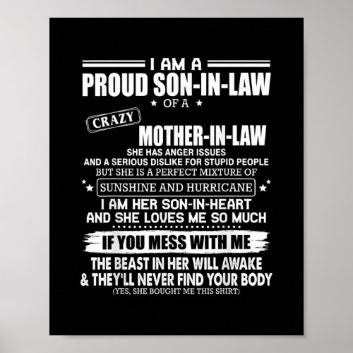 Proud Son Of A Crazy Mother In Law Gift Son Mom Poster