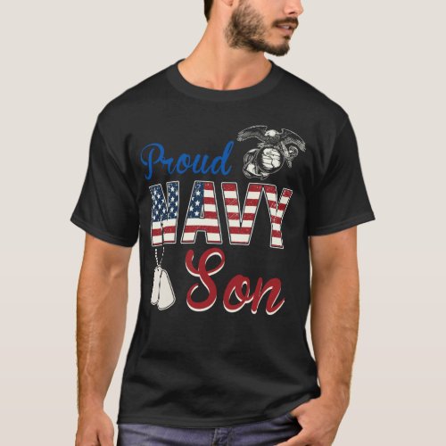 Proud Son Of A Navy American Flag Gift T_Shirt