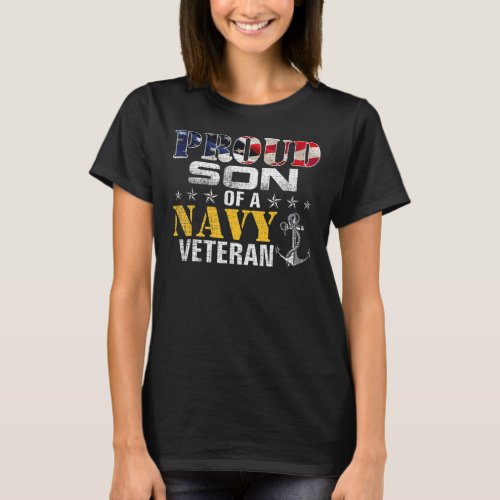  Proud Son Of A Navy Veteran American Flag T_Shirt