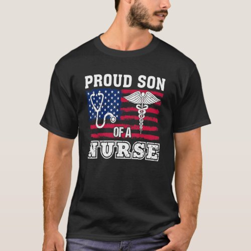 Proud Son Of A Nurse Scrub Heart Stethoscope Rn Nu T_Shirt