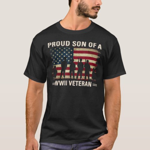  Proud Son Of A WW2 Veteran Vintage American Flag T_Shirt