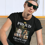 Proud Son of the Graduate T-Shirt<br><div class="desc">Graduation ceremony black & gold t-shirt featuring a graduates mortarboard,  5 photos of your mom or dad,  the saying "proud son of the graduate",  their name,  place of study,  and class year.</div>