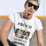 Proud Son of the Graduate T-Shirt<br><div class="desc">Elegant graduation ceremony t-shirt featuring a graduates mortarboard,  5 photos of your mom or dad,  the saying "proud son of the graduate",  their name,  place of study,  and class year.</div>