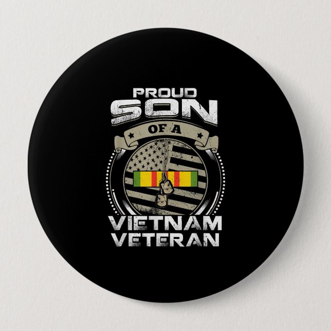 Proud Son of Vietnam Veteran American Flag Fathers Button (Front)