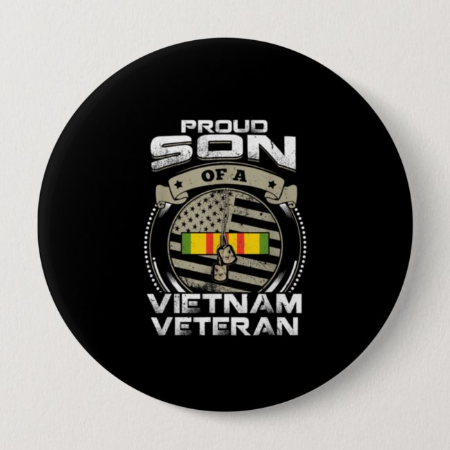 Proud Son of Vietnam Veteran American Flag Fathers Button