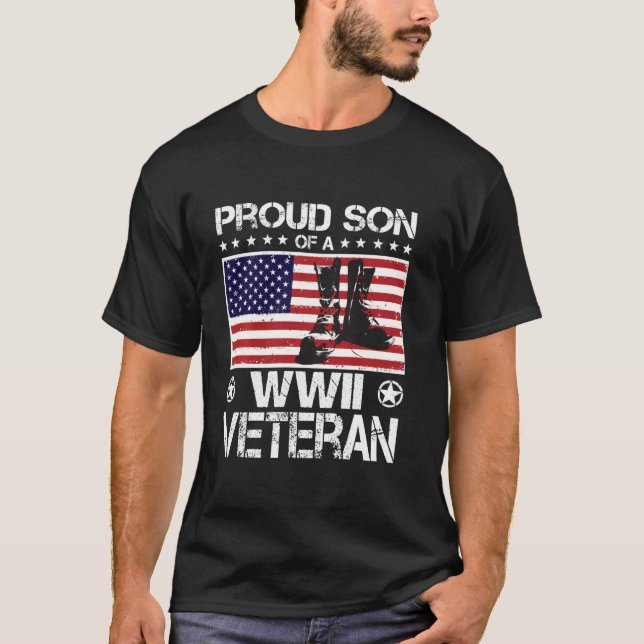 Proud Son Of Wwii Veteran Us Flag Boots Veteran Da T-Shirt (Front)
