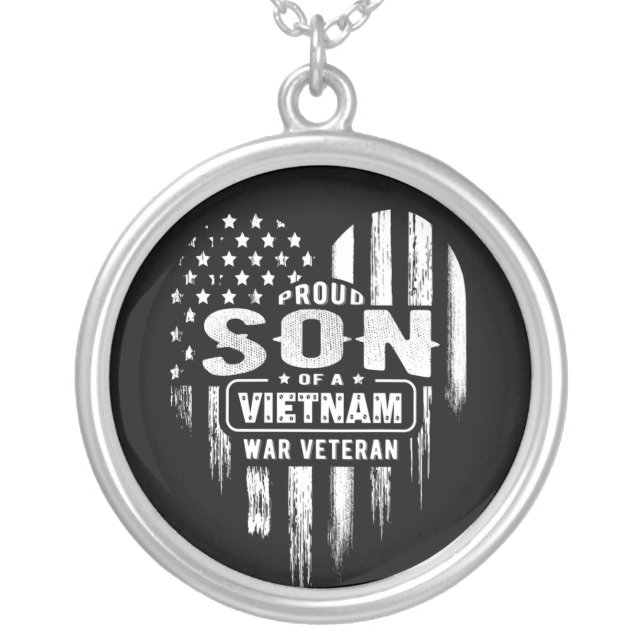 Proud Son Vietnam Vet Dad Veterans Day Silver Plated Necklace (Front)