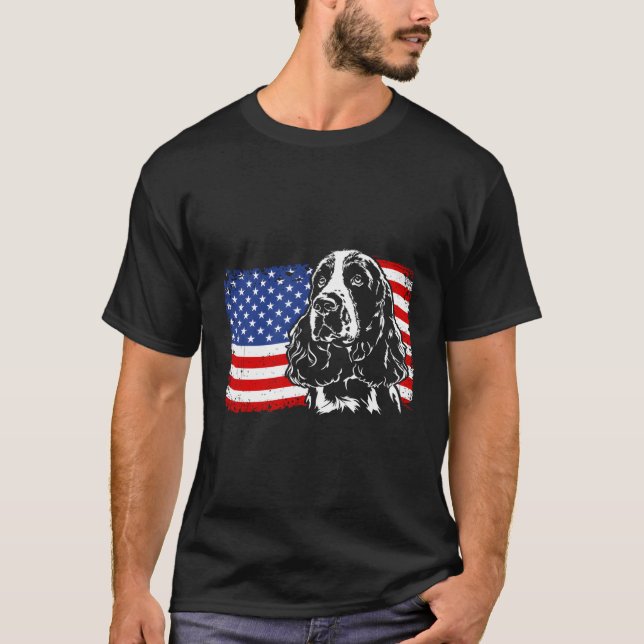 Proud Springer Spaniel American Flag Patriotic Dog T-Shirt (Front)