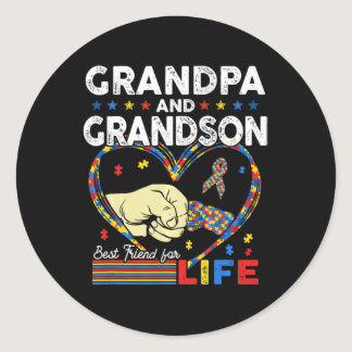 Proud Support Autism Grandpa And Grandson Autism A Classic Round Sticker