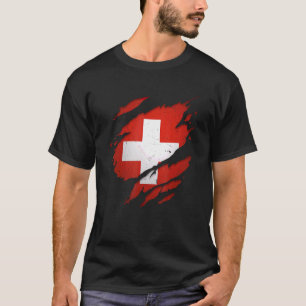 Proud Swiss Torn Ripped Switzerland Flag T-Shirt