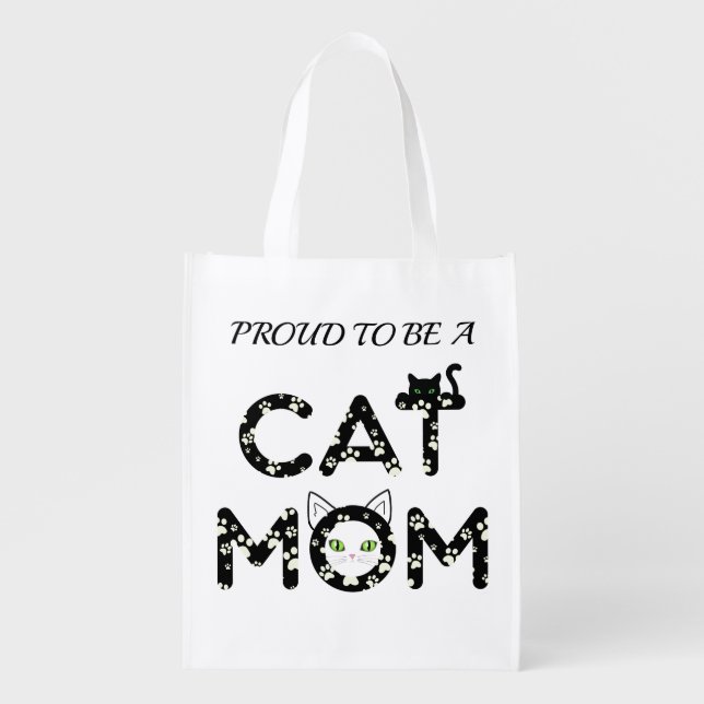 Proud to be a Cat Mom Grocery Bag (Front)