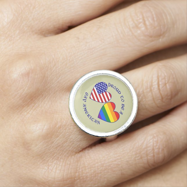 Proud to be a Gay American Beige Background Ring (In Situ)