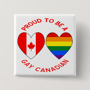 Proud to be a Gay Canadian Hearts USA Canada Flags Button