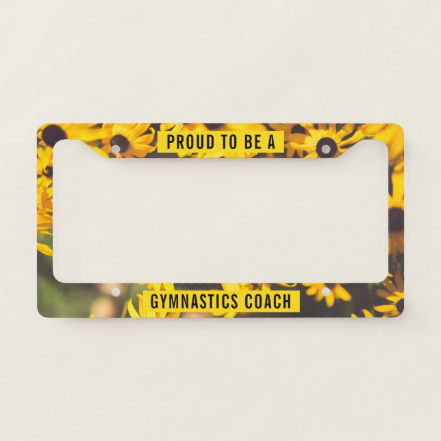 Proud to be a Gymnastics Coach Floral License Plate Frame (Front)