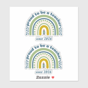 Proud To Be a Teacher Retro Blue Green Sticker