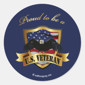 Proud to be a U.S. Veteran - navy blue Classic Round Sticker