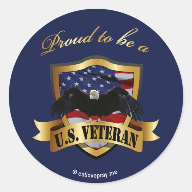 Proud to be a U.S. Veteran - navy blue Classic Round Sticker (Front)