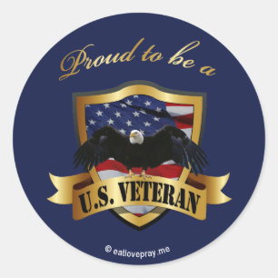 Proud to be a U.S. Veteran - navy blue Classic Round Sticker