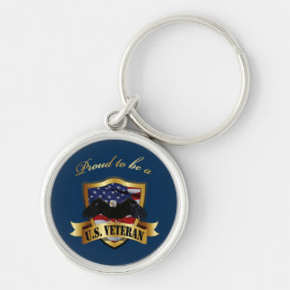 Proud to be a U.S. Veteran - navy blue Keychain