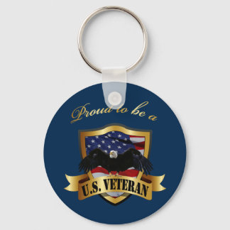 Proud to be a U.S. Veteran - navy blue Keychain