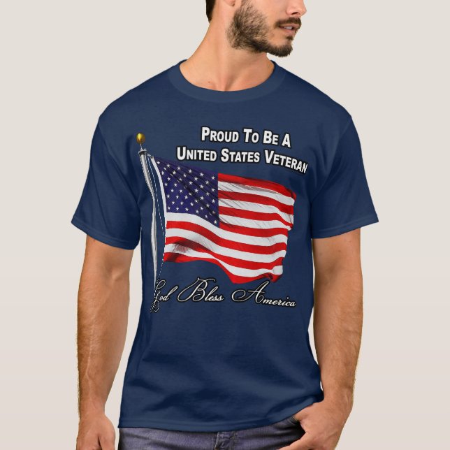 Proud To Be A US Veteran With USA Flag T-Shirt (Front)