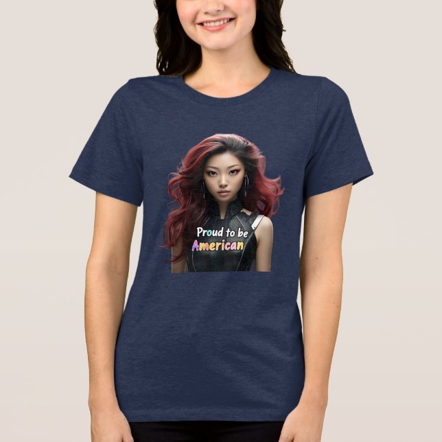 Proud to Be American – Vibrant Female Robot Art Te Tri-Blend Shirt (Front)