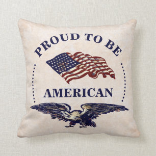 PROUD TO BE AMERICAN VINTAGE EAGLE AND FLAG THROW PILLOW