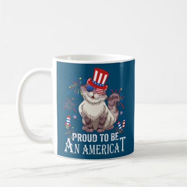 Proud To Be Americat Cat US Flag Happy Fourth 4th Coffee Mug (Left)