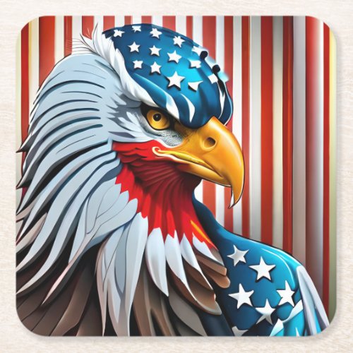 Proud to Be an American Bald Eagle and USA Flag  Square Paper Coaster
