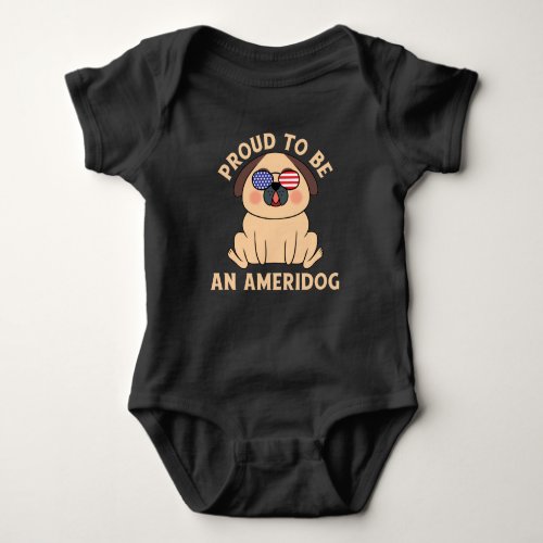 Proud To Be An American Pug Dog Baby Bodysuit