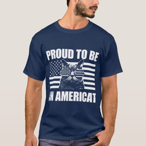 Proud to be an Americat 4th of July American Cat T_Shirt