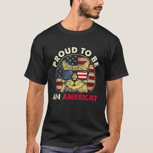 Proud To Be An Americat Funny Cat American Flag 4t T_Shirt