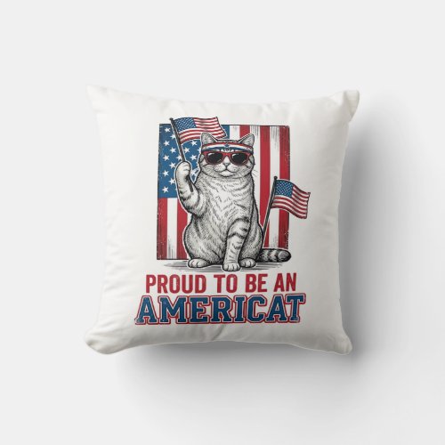 Proud To Be An Americat Patriotic Cat Shirt_1 Throw Pillow