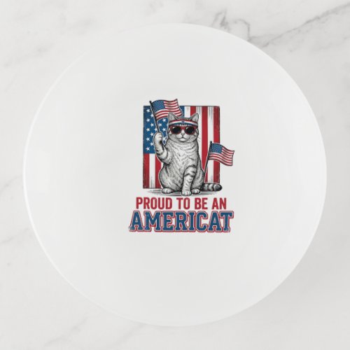 Proud To Be An Americat Patriotic Cat Shirt_1 Trinket Tray