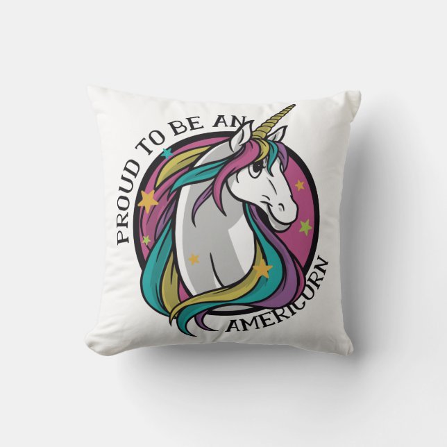 Proud to be an Americorn Throw Pillow (Front)