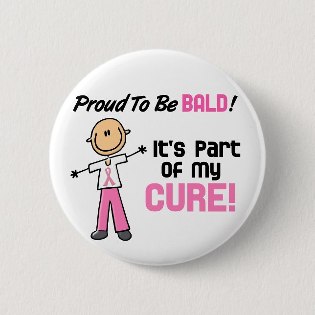 Proud To Be Bald Breast Cancer Stick Figure Pinback Button (Front)