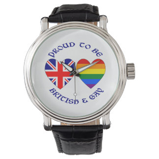 Proud to be British and Gay Hearts UK USA Flags Watch