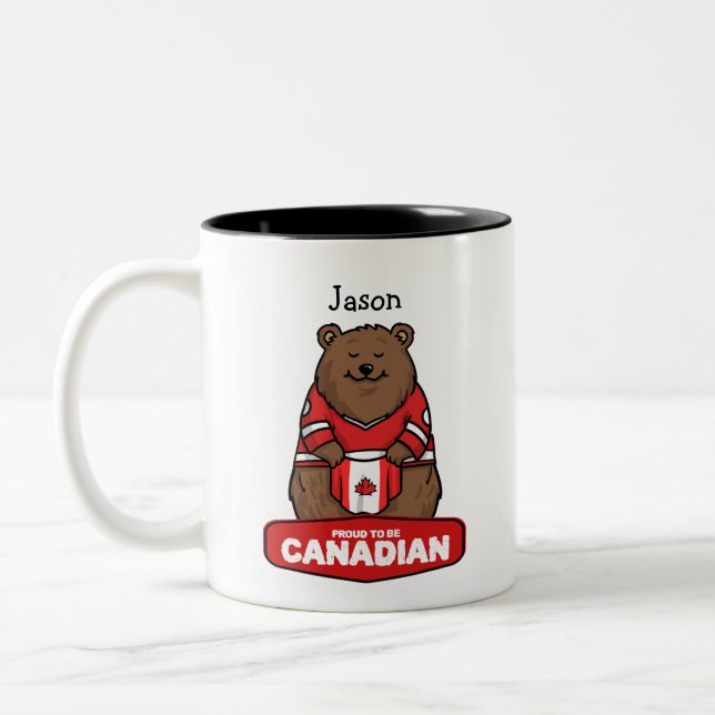 Proud To Be Canadian Bear Two-Tone Coffee Mug (Left)