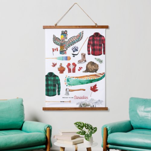 Proud to be Canadian  Watercolor Illustration Hanging Tapestry